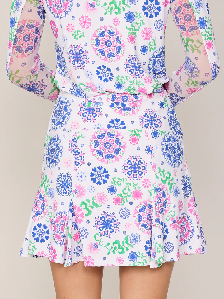 G Lifestyle Flare Godet Skort Turq Medallion