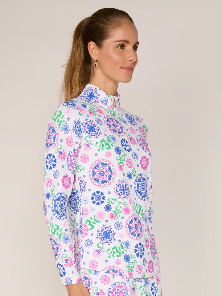 G Lifestyle Quarter Zip Top Turq Medallion