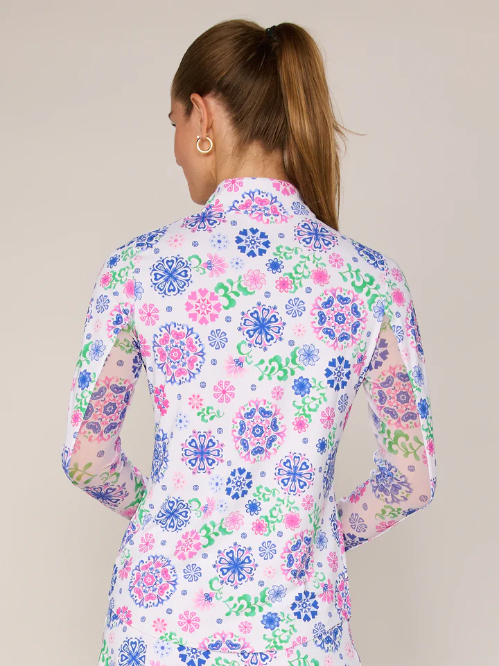 G Lifestyle Quarter Zip Top Turq Medallion