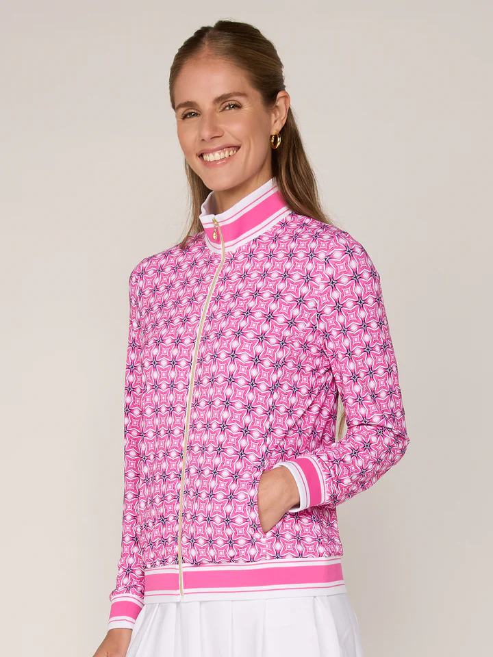 G Lifestyle Striped Trim Zip Jacket Pink Tile