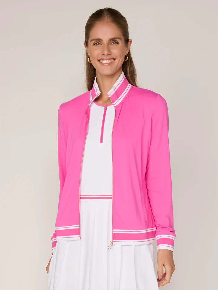 G Lifestyle Striped Trim Zip Jacket Pink