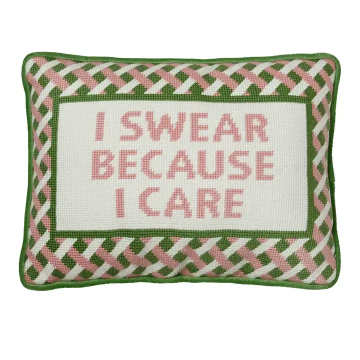 Peking Handicraft I Swear Because I Care Embroidered Pillow