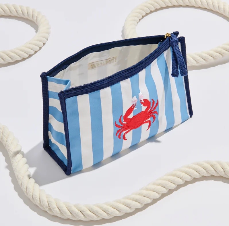Shiraleah Crab & Rosé Zip Pouch, Blue