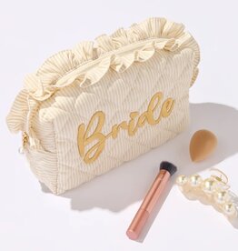 Shiraleah Ruffle "Bride" Large Zip Pouch Beige