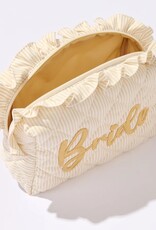 Shiraleah Ruffle "Bride" Large Zip Pouch Beige