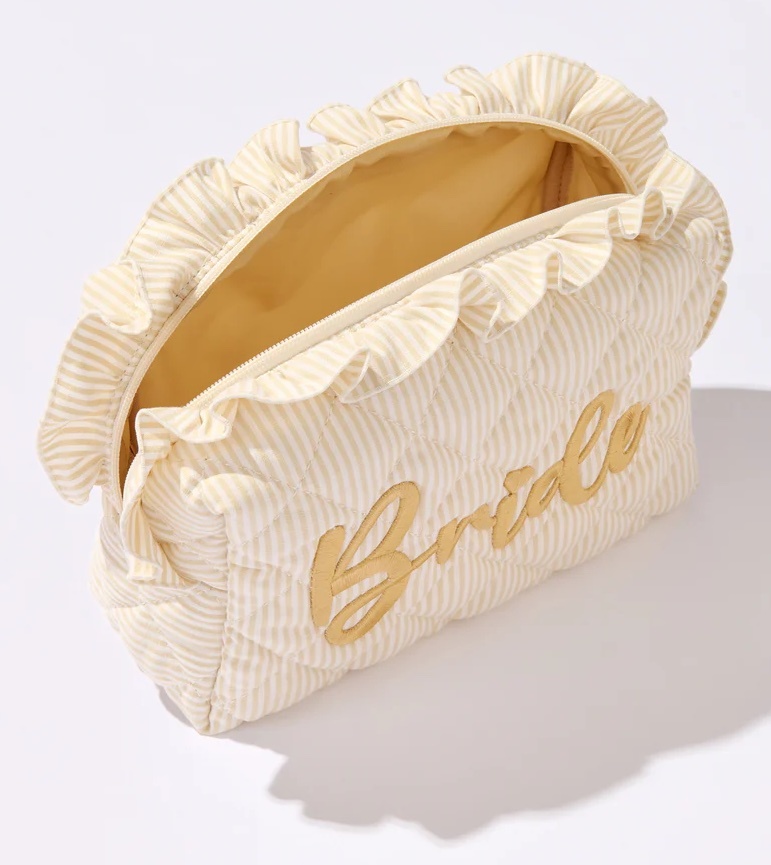 Shiraleah Ruffle "Bride" Large Zip Pouch Beige