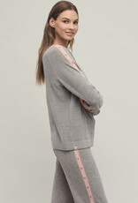 Barefoot Dreams Heart Stripe Pullover Gray