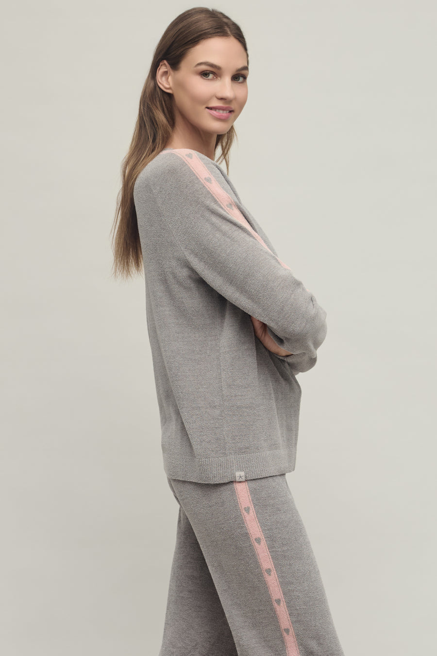 Barefoot Dreams Heart Stripe Pullover Gray