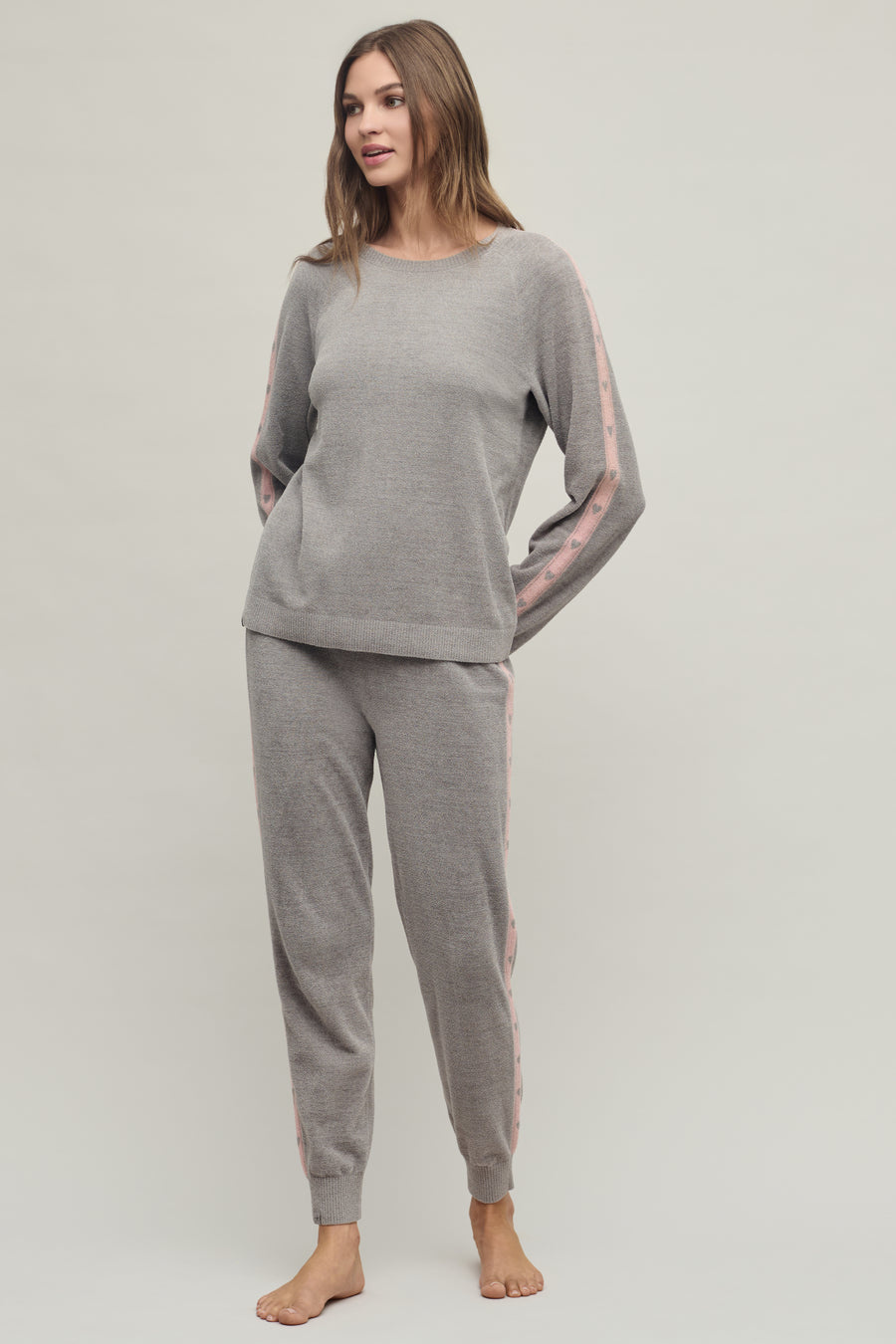 Barefoot Dreams Heart Stripe Pullover Gray