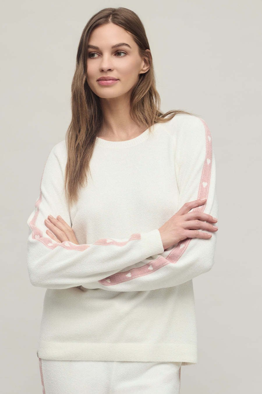 Barefoot Dreams Heart Stripe Pullover Pearl