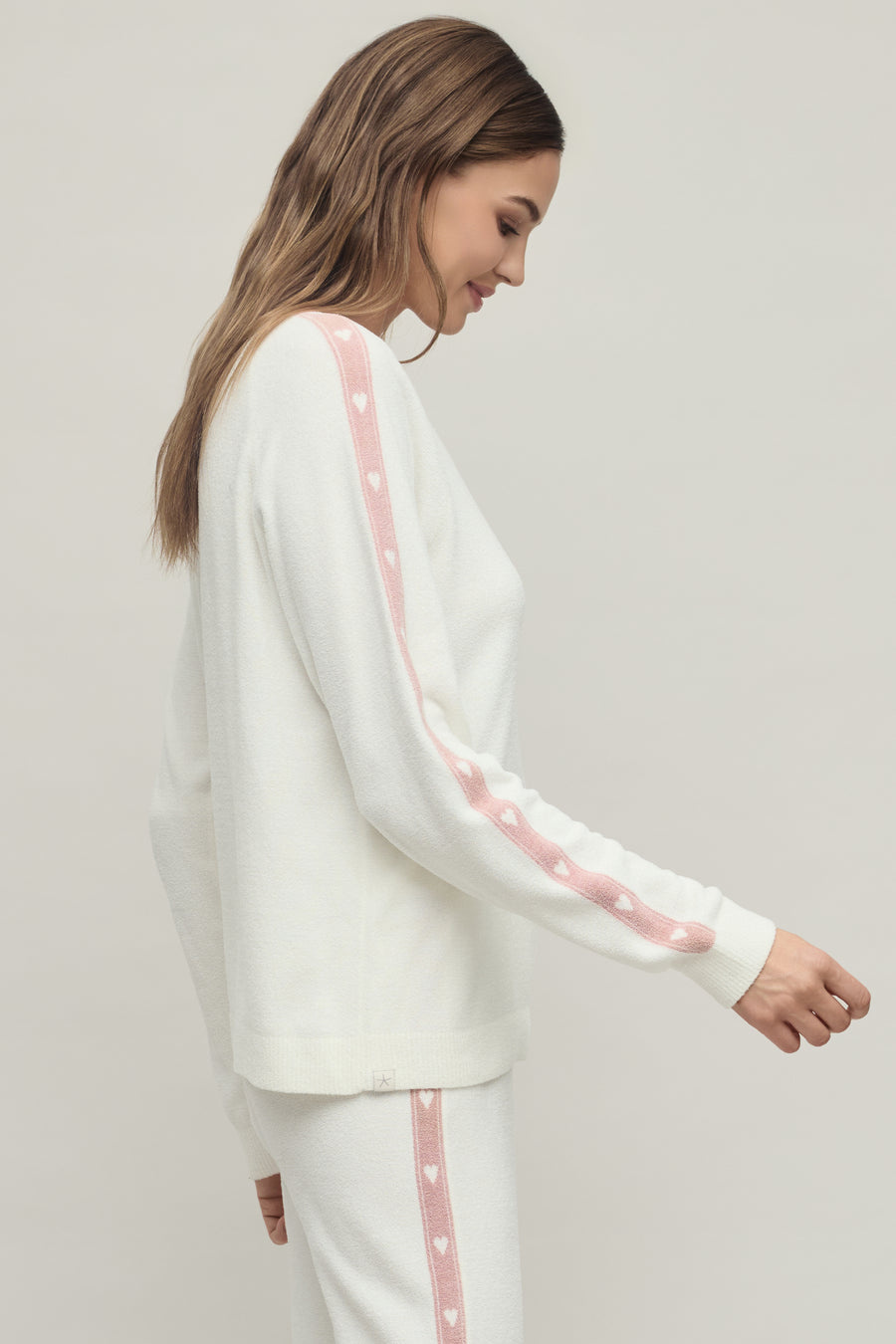 Barefoot Dreams Heart Stripe Pullover Pearl