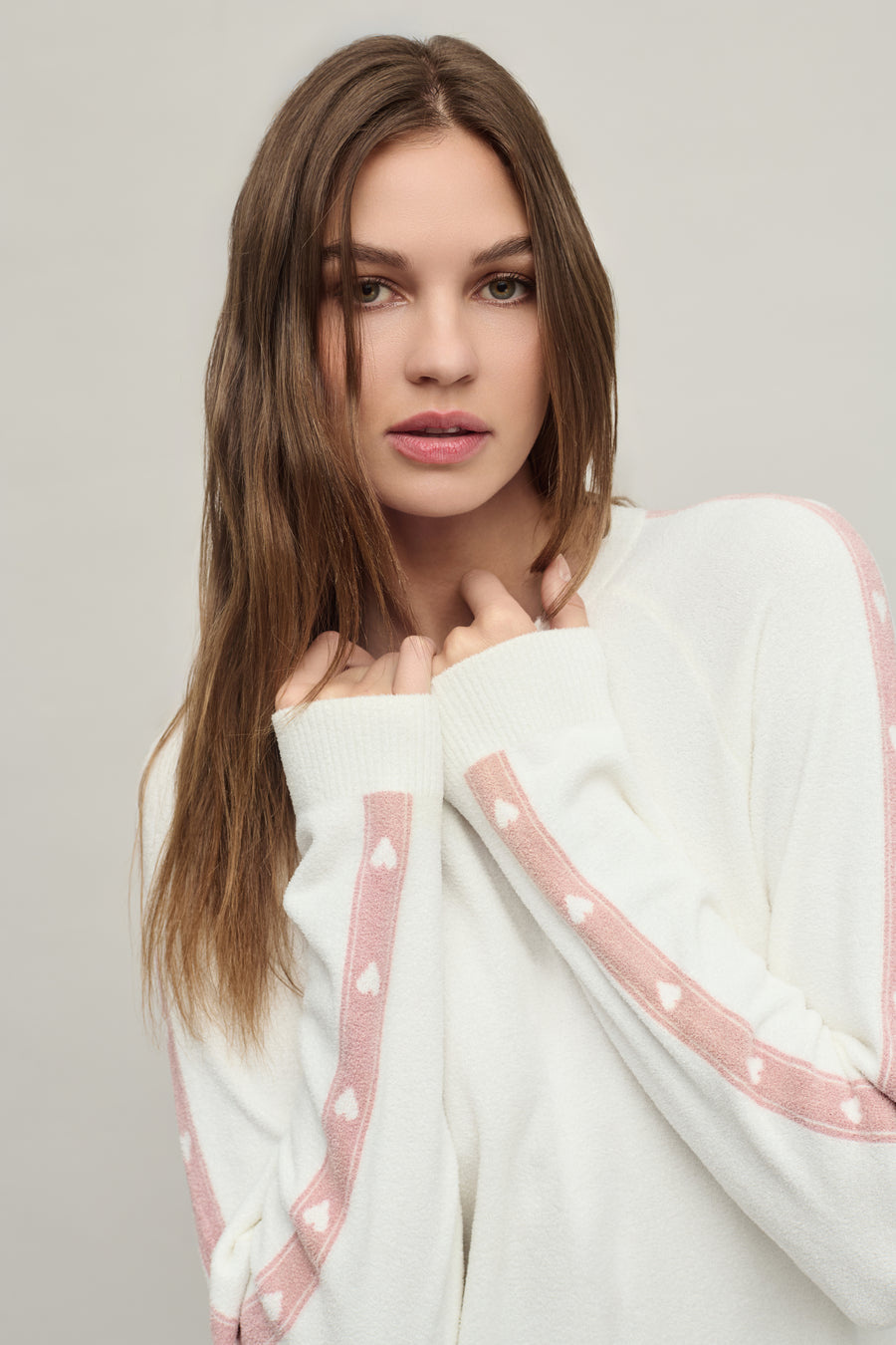 Barefoot Dreams Heart Stripe Pullover Pearl