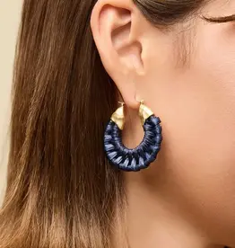 Spartina Wicker Hoop Earrings Dark Blue