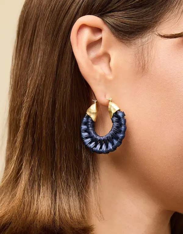 Spartina Wicker Hoop Earrings Dark Blue