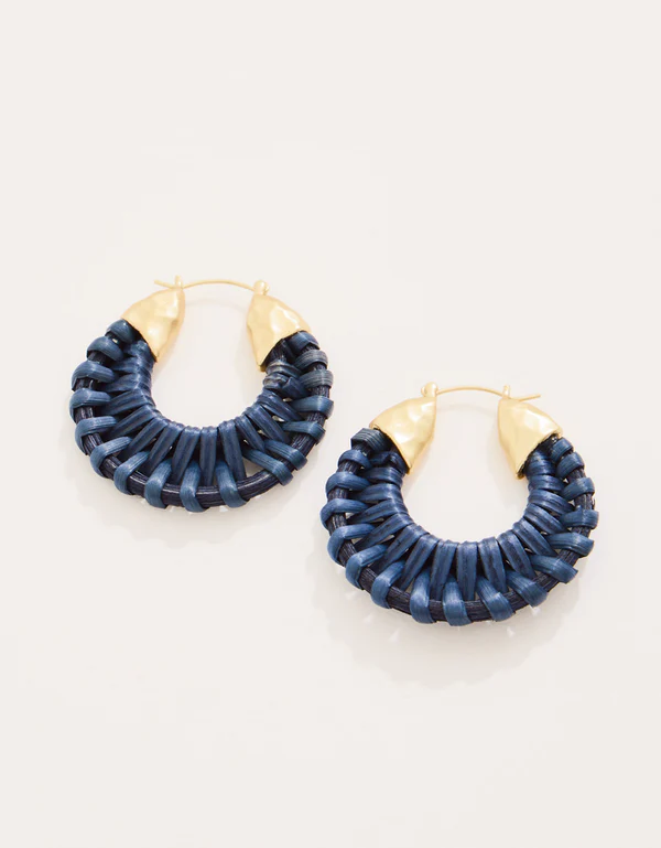 Spartina Wicker Hoop Earrings Dark Blue