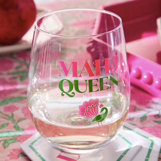 Two's Company Mahj Queen Stemless Wine Glass