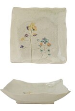 Hand-Painted Stoneware Plate with Flowers