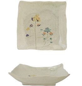 Hand-Painted Stoneware Plate with Flowers