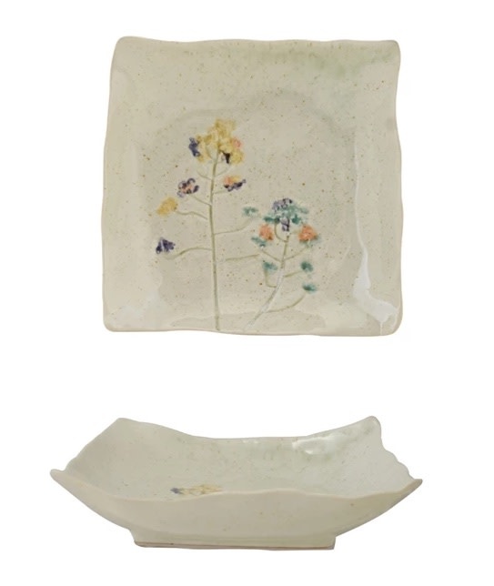 Hand-Painted Stoneware Plate with Flowers