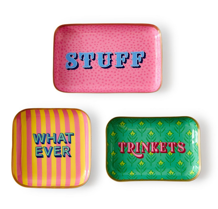 Two's Company Metal Trinket Trays w/ Sayings