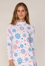 G Lifestyle Quarter Zip Top Coral Medallion