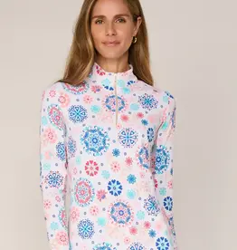 G Lifestyle Quarter Zip Top Coral Medallion