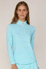 G Lifestyle G Lifestyle Quarter Zip Top Turquoise Houndstooth