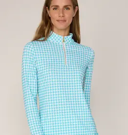G Lifestyle Quarter Zip Top Turquoise Houndstooth