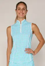 G Lifestyle Sleeveless Top Turquoise Houndstooth