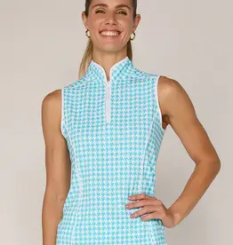 G Lifestyle Sleeveless Top Turquoise Houndstooth