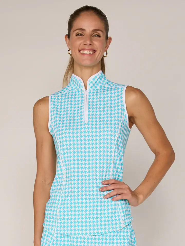 G Lifestyle G Lifestyle Sleeveless Top Turquoise Houndstooth