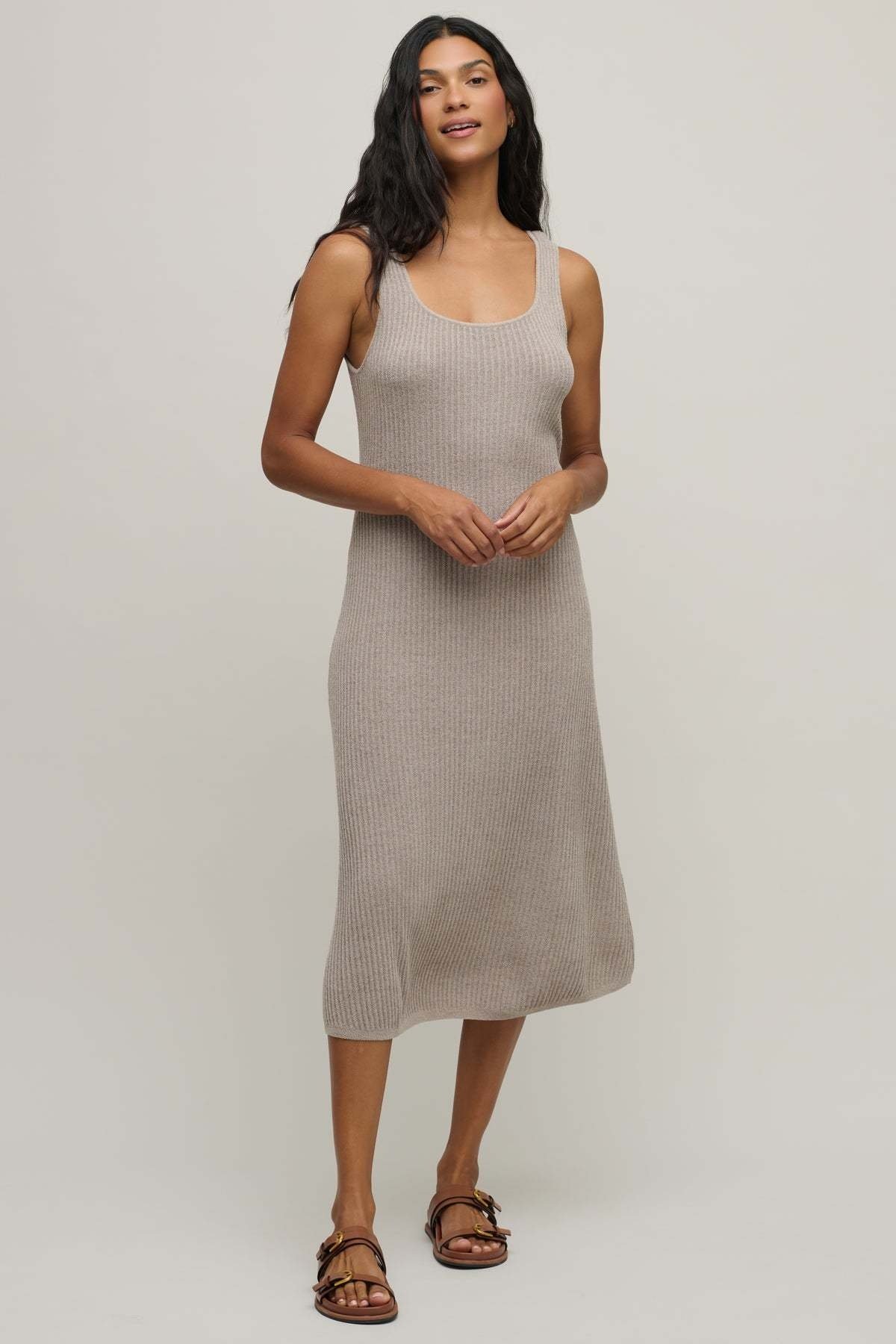 Barefoot Dreams CozyChic Rib Midi Dress Beach Rock