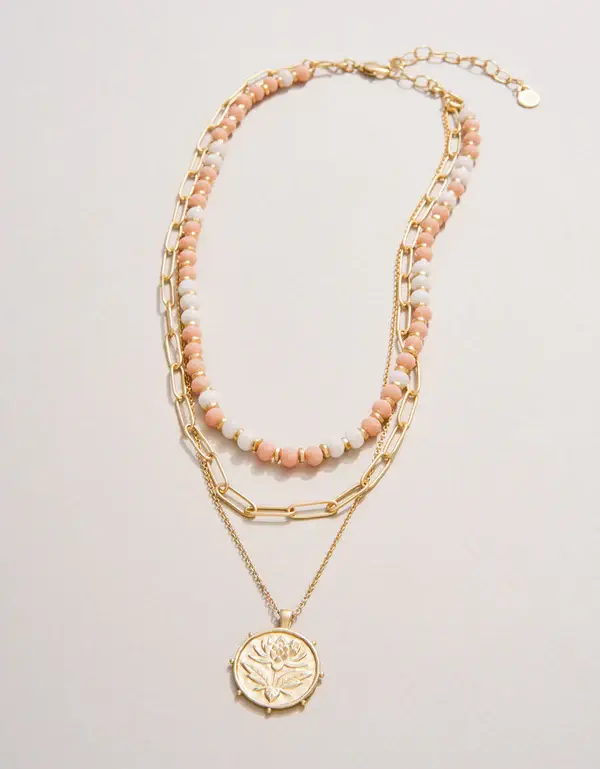 Spartina Lotus Layered Necklace 18'' Blush