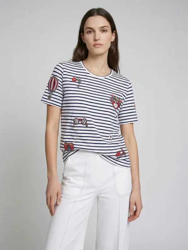 Vilagallo Embroidered Tee Stripes