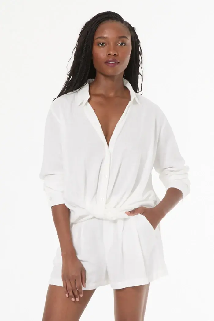 Young Fabulous & Broke Traveler Linen Top Bone