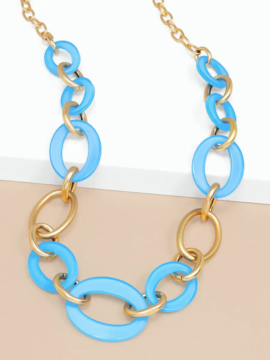Zenzii Resin Oval Link Matte Gold Long Necklace