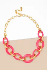 Zenzii Resin Oval Link Matte Gold Necklace Pink