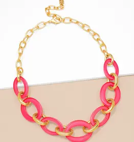 Zenzii Resin Oval Link Matte Gold Necklace Pink