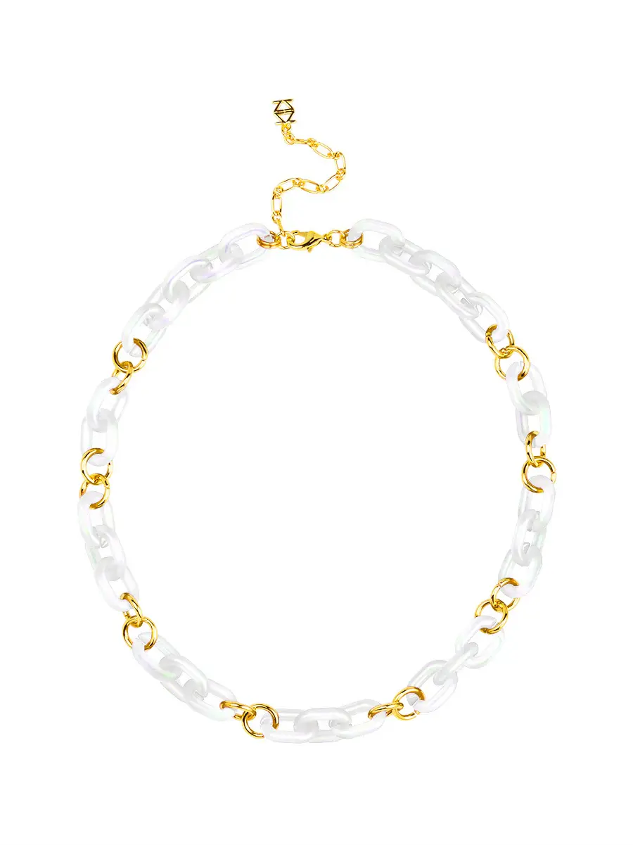 Zenzii Small Resin Oval Link Necklace White