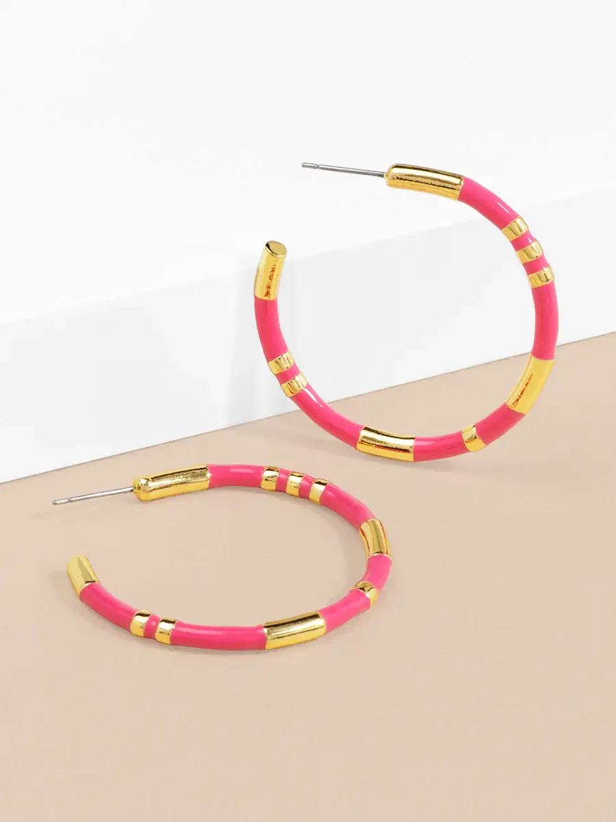 Zenzii Enamel Cleopatra Hoop Earring Pink