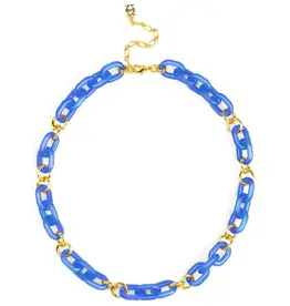Zenzii Small Resin Oval Link Necklace Cobalt