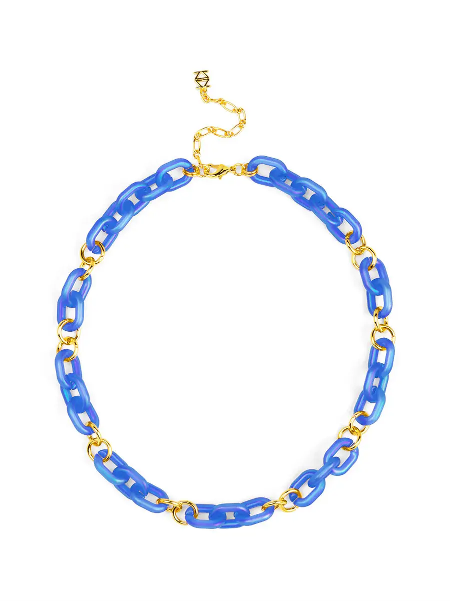 Zenzii Small Resin Oval Link Necklace Cobalt