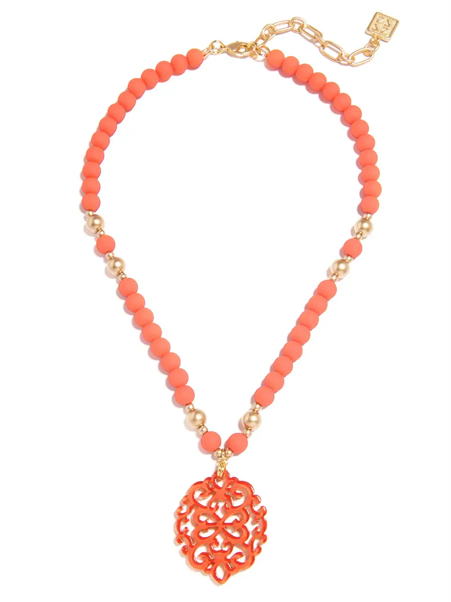 Zenzii Damask Pendant Beaded Necklace