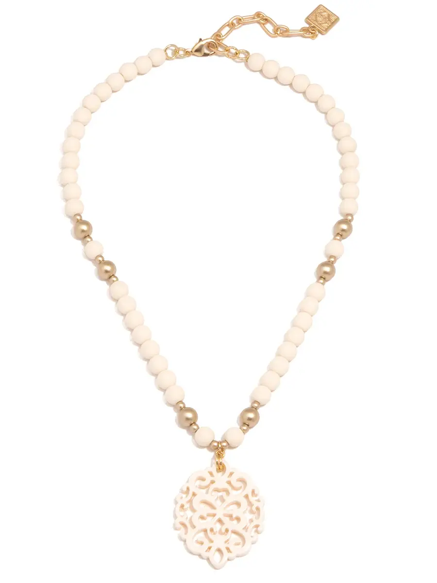 Zenzii Damask Pendant Beaded Necklace