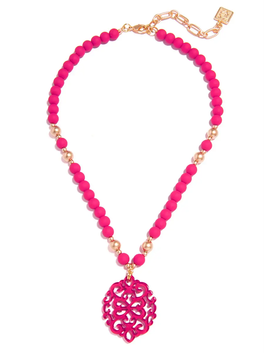 Zenzii Damask Pendant Beaded Necklace