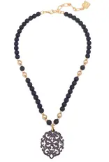 Zenzii Damask Pendant Beaded Necklace