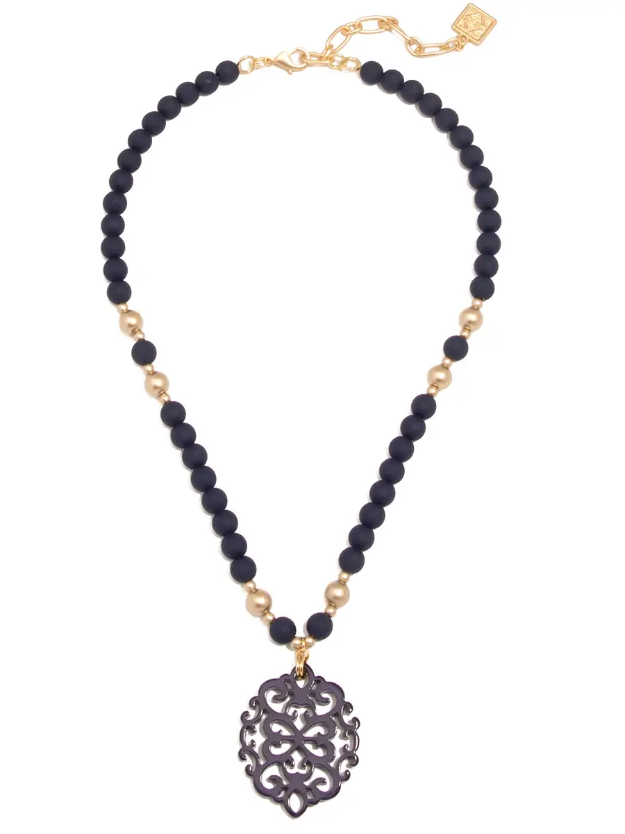 Zenzii Damask Pendant Beaded Necklace