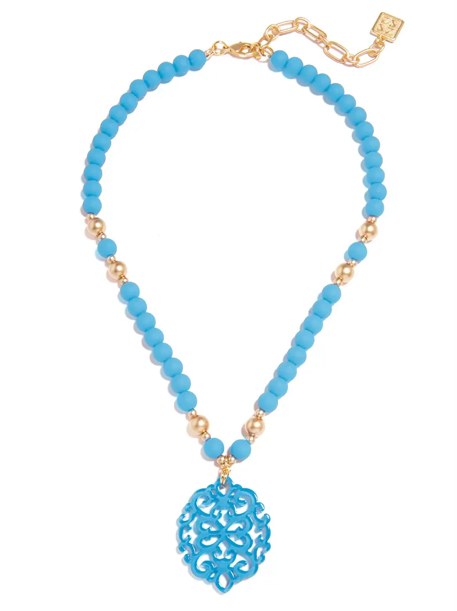 Zenzii Damask Pendant Beaded Necklace