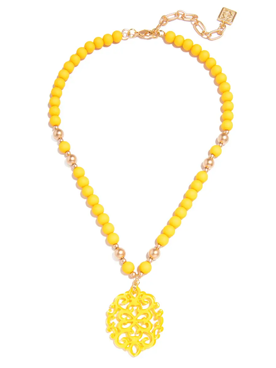 Zenzii Damask Pendant Beaded Necklace