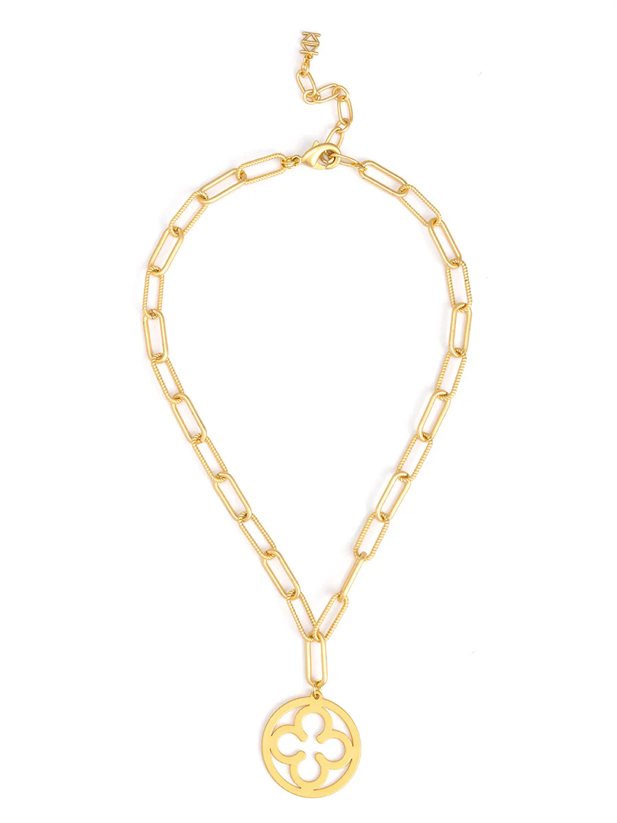 Zenzii Matte Metal Clover Pendant Necklace